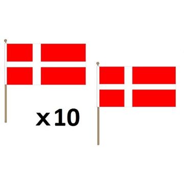DRAPEAU DANEMARK 45x30cm HAMPE en bois - LOT DE 10 DRAPEAUX DANOIS 30 x 45 cm