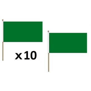 DRAPEAU UNICOLORE VERT 45x30cm HAMPE en bois - LOT DE 10 DRAPEAUX DE COULEUR VERTE 30 x 45 cm