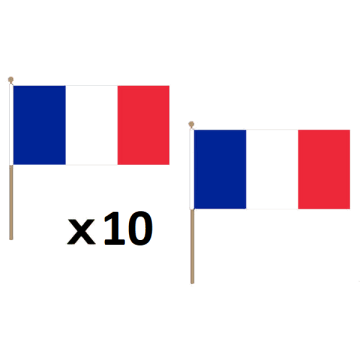 DRAPEAU FRANCE 45x30cm HAMPE en bois - LOT DE 10 DRAPEAUX FRANÍ?AIS 30 x 45 cm