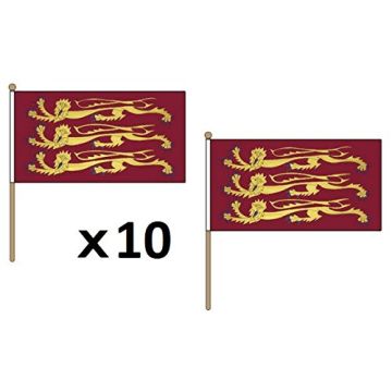 DRAPEAU RICHARD CÅ?UR DE LION 45x30cm HAMPE en bois - LOT DE 10 DRAPEAUX ROI RICHARD I D\'ANGLETERRE 30 x 45 cm