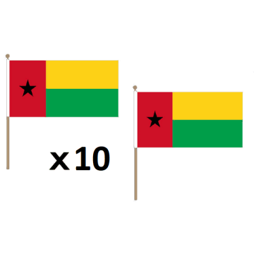 DRAPEAU GUINÍ?E-BISSAU 45x30cm HAMPE en bois - LOT DE 10 DRAPEAUX BISSAU-GUINÍ?EN 30 x 45 cm