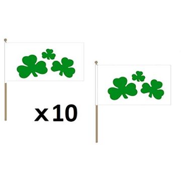 DRAPEAU TRÍ?FLE IRLANDAIS SHAMROCK 45x30cm HAMPE en bois - LOT DE 10 DRAPEAUX DE L\'IRLANDE 30 x 45 cm