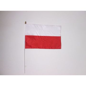 DRAPEAU POLOGNE 45x30cm HAMPE blanche - LOT DE 10 DRAPEAUX POLONAIS 30 x 45 cm