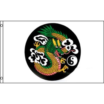 DRAPEAU DRAGON CHINOIS YIN ET YANG 150x90cm - DRAPEAU DRAGONS CHINE 90 x 150 cm - DRAPEAUX