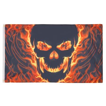 DRAPEAU TÊTE DE MORT AVEC FEU 150x90cm - DRAPEAU PIRATE 90 x 150 cm - DRAPEAUX