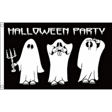 DRAPEAU HALLOWEEN PARTY FANTÔMES 150x90cm - DRAPEAU FÊTE D\'HALLOWEEN 90 x 150 cm - DRAPEAUX