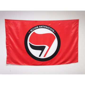 DRAPEAU ACCION ANTIFACISTA 150x90cm en SATIN - DRAPEAU ACTION ANTIFACHISTE 90 x 150 cm Fourreau pour hampe