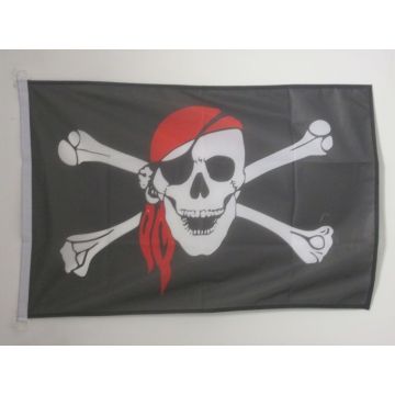 DRAPEAU PIRATE FOULARD ROUGE 150x90cm - DRAPEAU CORSAIRE AVEC BANDANA 90 x 150 cm Spécial Extérieur - DRAPEAUX