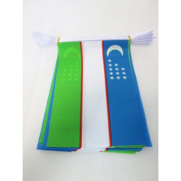 GUIRLANDE 6 mètres 20 DRAPEAUX OUZBÍ?KISTAN 21x15 cm - DRAPEAU OUZBEK 15 x 21 cm