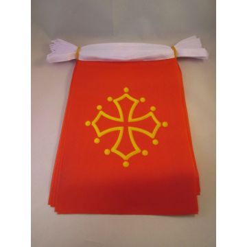GUIRLANDE 6 mètres 20 DRAPEAUX MIDI-PYRÉNÉES - OCCITANIE 21x15 cm - DRAPEAU OCCITAN 15 x 21 cm