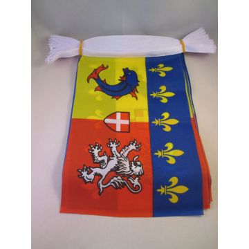 GUIRLANDE 6 mètres 20 DRAPEAUX RHÔNE-ALPES 21x15 cm - DRAPEAU RHÔNALPIN 15 x 21 cm