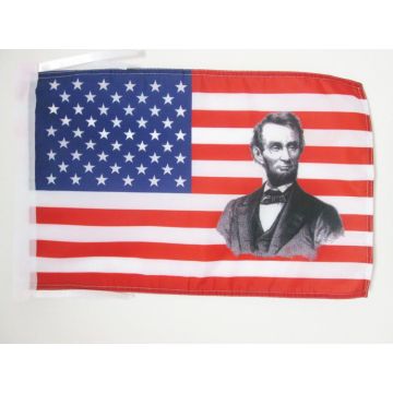 DRAPEAU ETATS-UNIS AVEC ABRAHAM LINCOLN 45x30cm - PAVILLON AMÍ?RICAIN HISTORIQUE 30 x 45 cm haute qualité