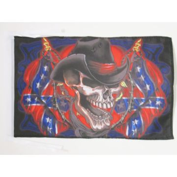 DRAPEAU TÊTE DE MORT COWBOY SUDISTE 45x30cm - PAVILLON PIRATE 30 x 45 cm haute qualité