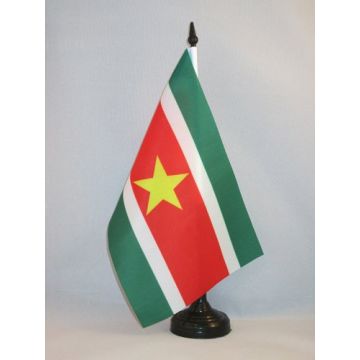 DRAPEAU DE TABLE SURINAME 21x14cm - PETIT DRAPEAUX DE BUREAU SURINAMIEN 14 x 21 cm