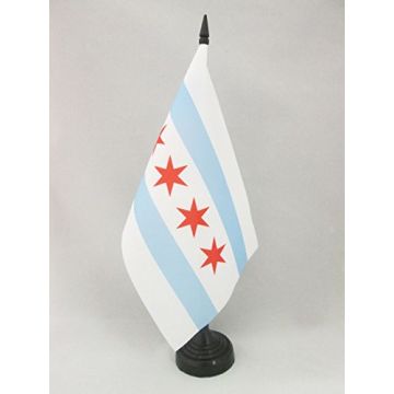 DRAPEAU DE TABLE CHICAGO 21x14cm - PETIT DRAPEAUX DE BUREAU ETAT AMÉRICAIN - USA - ETATS-UNIS 14 x 21 cm