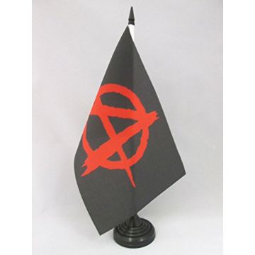 DRAPEAU DE TABLE ANARCHIE NOIR ET ROUGE 21x14cm - PETIT DRAPEAUX DE BUREAU ANARCHIQUE 14 x 21 cm