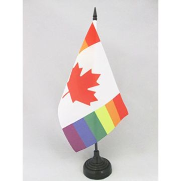DRAPEAU DE TABLE CANADA ARC-EN-CIEL 21x14cm - PETIT DRAPEAUX DE BUREAU CANADIEN GAY 14 x 21 cm