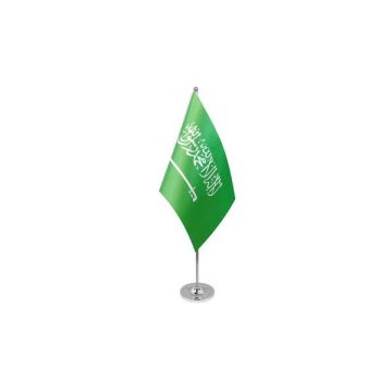 DRAPEAU DE TABLE prestige ARABIE SAOUDITE 22x15cm en SATIN - GRAND DRAPEAUX DE BUREAU SAOUDIEN 15 x 22 cm
