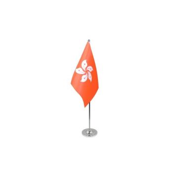 DRAPEAU DE TABLE prestige HONG KONG 22x15cm en SATIN - GRAND DRAPEAUX DE BUREAU HONGKONGAIS 15 x 22 cm