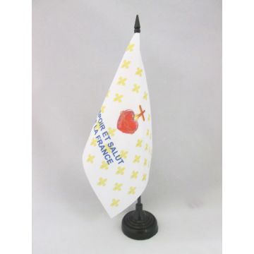 DRAPEAU DE TABLE FLEUR DE LYS OR ESF 21x14cm - PETIT DRAPEAUX DE BUREAU ROYALISTE ESPOIR ET SALUT DE LA FRANCE 14 x 21 cm