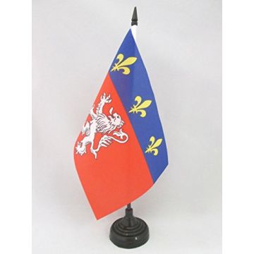 DRAPEAU DE TABLE PROVINCE DU LYONNAIS 21x14cm - PETIT DRAPEAUX DE BUREAU DE LYON 14 x 21 cm