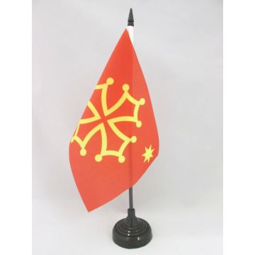 DRAPEAU DE TABLE OCCITANIE AVEC ÉTOILE 21x14cm - PETIT DRAPEAUX DE BUREAU OCCITAN - FRANCE 14 x 21 cm
