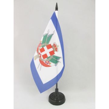 DRAPEAU DE TABLE ARMES ROYAUME D\'ITALIE 1861-1870 21x14cm - PETIT DRAPEAUX DE BUREAU ROYAL ITALIEN 14 x 21 cm