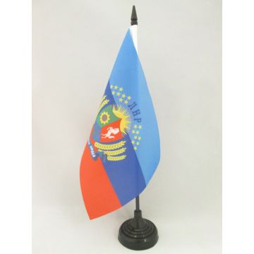 DRAPEAU DE TABLE RÉPUBLIQUE POPULAIRE DE LOUGANSK AVEC ARMES 21x14cm - PETIT DRAPEAUX DE BUREAU LOUHANSK NOUVEAU 14 x 21 cm