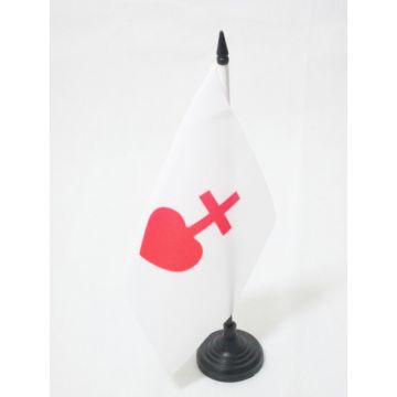 DRAPEAU DE TABLE SACRÍ? COEUR DE JÍ?SUS 21x14cm - PETIT DRAPEAUX DE BUREAU CATHOLIQUE 14 x 21 cm