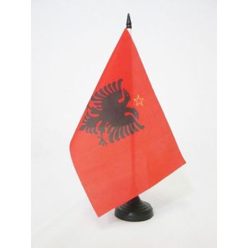 DRAPEAU DE TABLE RÍ?PUBLIQUE POPULAIRE SOCIALISTE D\'ALBANIE 1946-1992 21x14cm - PETIT DRAPEAUX DE BUREAU ALBANAIS 14 x 21 cm