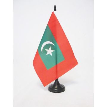 DRAPEAU DE TABLE ETENDARD DU SULTAN DES MALDIVES 21x14cm - PETIT DRAPEAUX DE BUREAU SULTANAT MALDIVIEN 14 x 21 cm