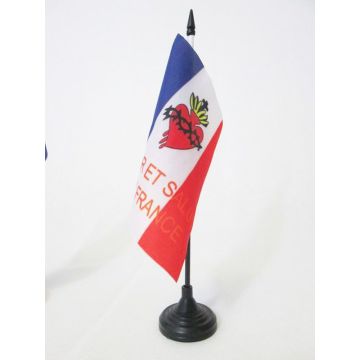 DRAPEAU DE TABLE ESPOIR ET SALUT DE LA FRANCE 15x15cm - PETIT DRAPEAUX DE BUREAU CATHOLIQUE FRANÍ?AIS 15 x 15 cm