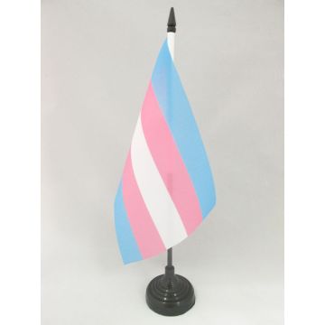 DRAPEAU DE TABLE ARC-EN-CIEL TRANSGENRE 21x14cm - PETIT DRAPEAUX DE BUREAU TRANGENDER - RAINBOW 14 x 21 cm