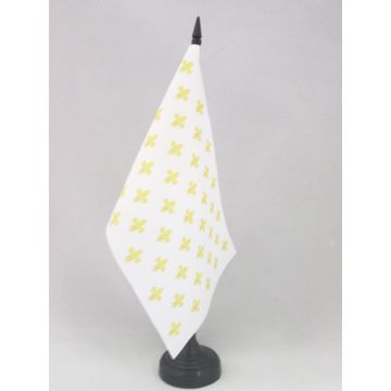DRAPEAU DE TABLE FLEUR DE LYS BLANC ET OR 21x14cm - PETIT DRAPEAUX DE BUREAU ROYAL FRANÇAIS 14 x 21 cm