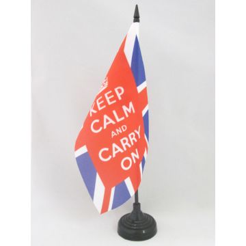 DRAPEAU DE TABLE KEEP CALM AND CARRY ON 21x14cm - PETIT DRAPEAUX DE BUREAU ANGLAIS - ROYAUME-UNI - UK 14 x 21 cm