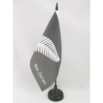DRAPEAU DE TABLE NOUVELLE-ZÉLANDE FOUGÈRES 21x14cm - PETIT DRAPEAUX DE BUREAU NEO-ZÉLANDAIS - ALL BLACK 14 x 21 cm