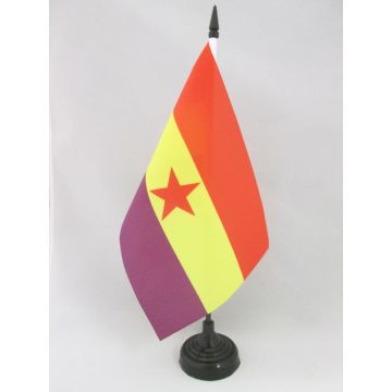 DRAPEAU DE TABLE ESPAGNOL RÉPUBLICAIN ETOILE ROUGE 21x14cm - PETIT DRAPEAUX DE BUREAU ESPAGNE RÉPUBLICAINE 14 x 21 cm