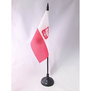 DRAPEAU DE TABLE POLOGNE AVEC AIGLE 15x10cm - PETIT DRAPEAUX DE BUREAU POLONAIS 10 x 15 cm