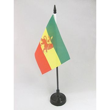 DRAPEAU DE TABLE ETHIOPIE AVEC LION 15x10cm - PETIT DRAPEAUX DE BUREAU ÉTHIOPIEN 10 x 15 cm