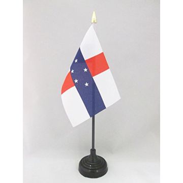 DRAPEAU DE TABLE ANTILLES NÉERLANDAISES 15x10cm - PETIT DRAPEAUX DE BUREAU HOLLANDAIS 10 x 15 cm pointe dorée