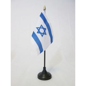 DRAPEAU DE TABLE ISRAÍ?L 15x10cm - PETIT DRAPEAUX DE BUREAU ISRAÍ?LIEN 10 x 15 cm pointe dorée