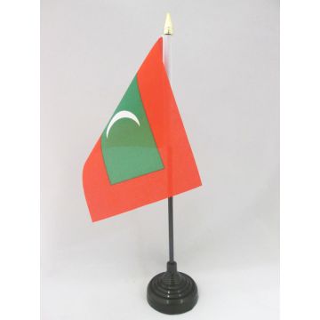 DRAPEAU DE TABLE MALDIVES 15x10cm - PETIT DRAPEAUX DE BUREAU MALDIVIEN 10 x 15 cm pointe dorée
