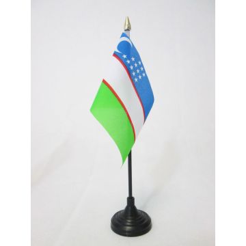 DRAPEAU DE TABLE OUZBÍ?KISTAN 15x10cm - PETIT DRAPEAUX DE BUREAU OUZBEK 10 x 15 cm pointe dorée