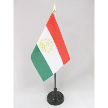 DRAPEAU DE TABLE TADJIKISTAN 15x10cm - PETIT DRAPEAUX DE BUREAU TADJIK 10 x 15 cm pointe dorée
