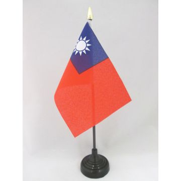 DRAPEAU DE TABLE TAIWAN 15x10cm - PETIT DRAPEAUX DE BUREAU TAÏWANAIS 10 x 15 cm pointe dorée