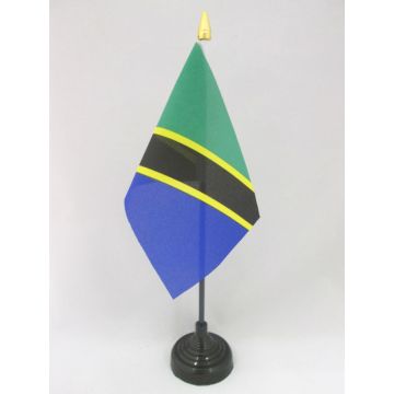 DRAPEAU DE TABLE TANZANIE 15x10cm - PETIT DRAPEAUX DE BUREAU TANZANIEN 10 x 15 cm pointe dorée