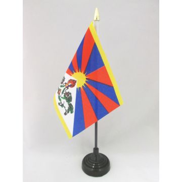DRAPEAU DE TABLE TIBET 15x10cm - PETIT DRAPEAUX DE BUREAU TIBÉTAIN 10 x 15 cm pointe dorée