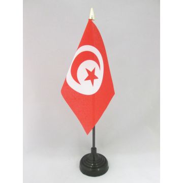DRAPEAU DE TABLE TUNISIE 15x10cm - PETIT DRAPEAUX DE BUREAU TUNISIEN 10 x 15 cm pointe dorée