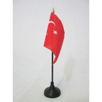 DRAPEAU DE TABLE TURQUIE 15x10cm - PETIT DRAPEAUX DE BUREAU TURC 10 x 15 cm pointe dorée