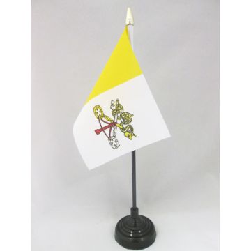 DRAPEAU DE TABLE VATICAN 15x10cm - PETIT DRAPEAUX DE BUREAU VATICAN 10 x 15 cm pointe dorée